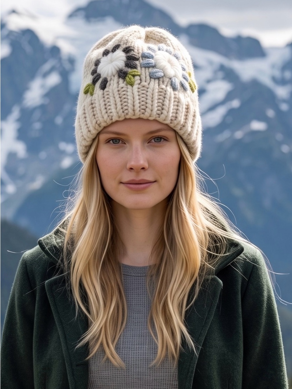 NWT New Gelso Bianco Wool Blend Knit Embroidered Floral Beanie Made In Italy